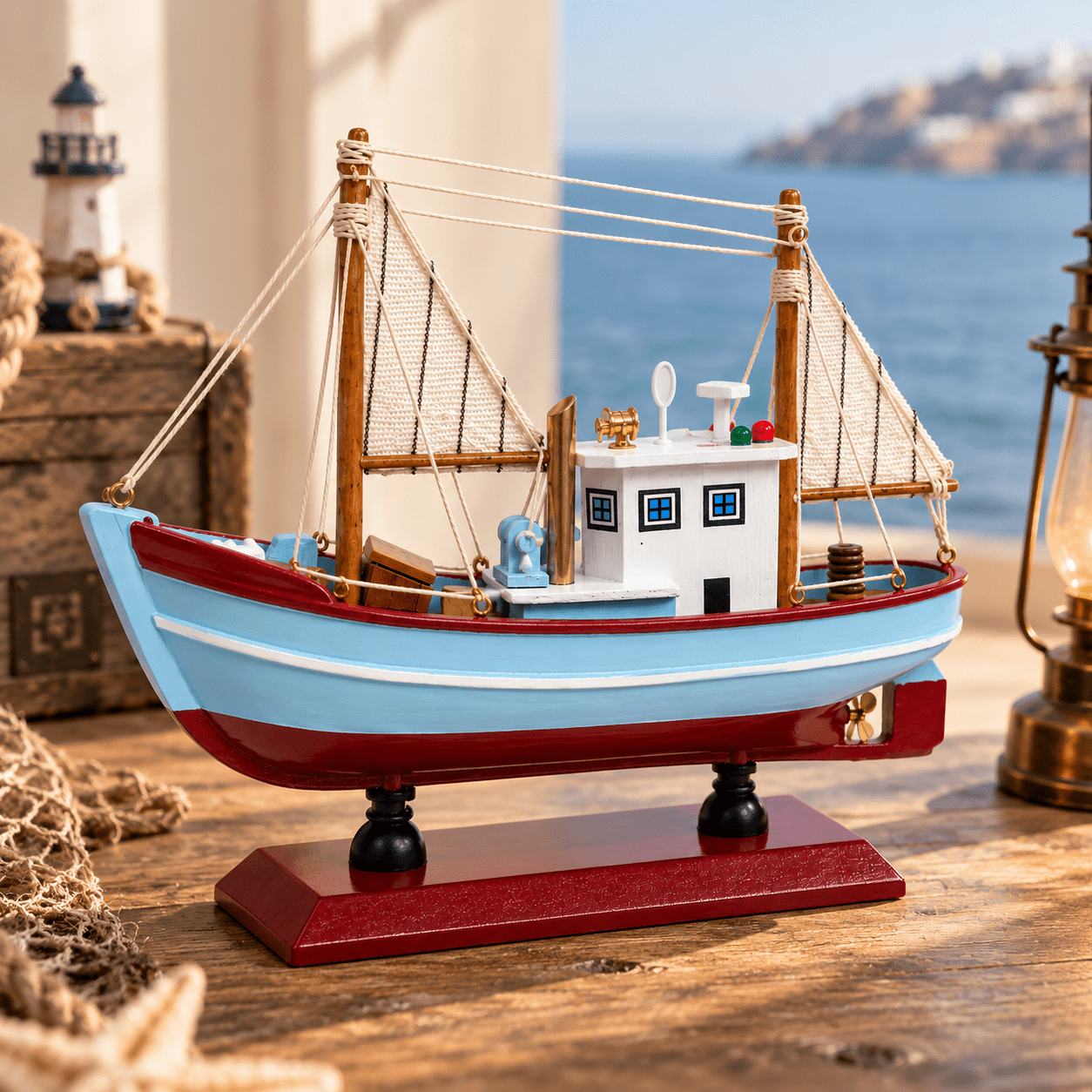 アメリカン・シュリンプボート木製船模型（ブルー） – Ocean Relic Studio