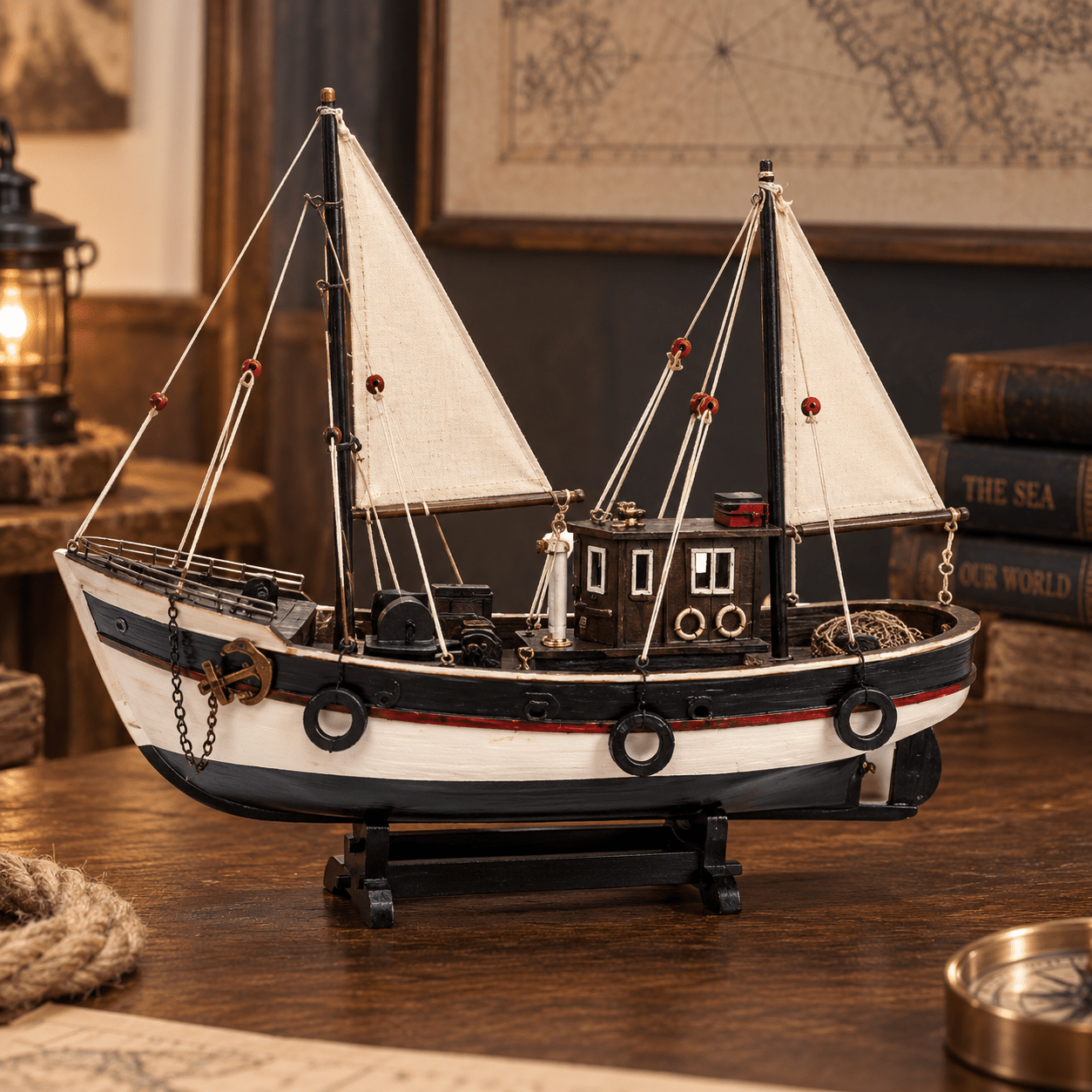 ヴィンテージ木製フィッシングボート模型 - クラシック 38 cm – Ocean