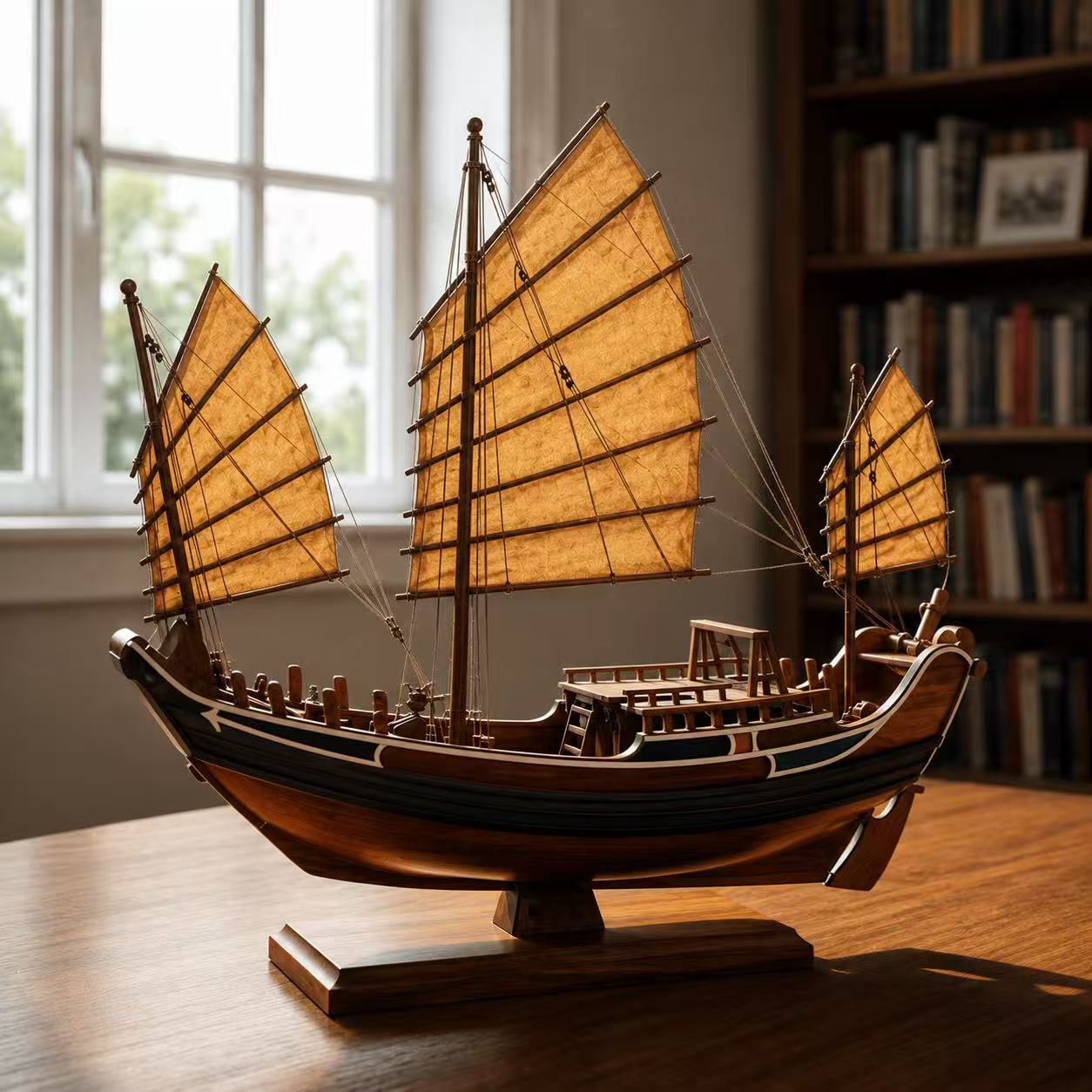 Modelo de junco oceánico chino – embarcación de vela artesanal en madera