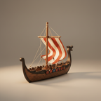 Viking longship resin ship model rear three-quarter view showing curved stern, rigging, and alternating shield detail