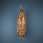 Model of a wooden ship on a blue gradient background