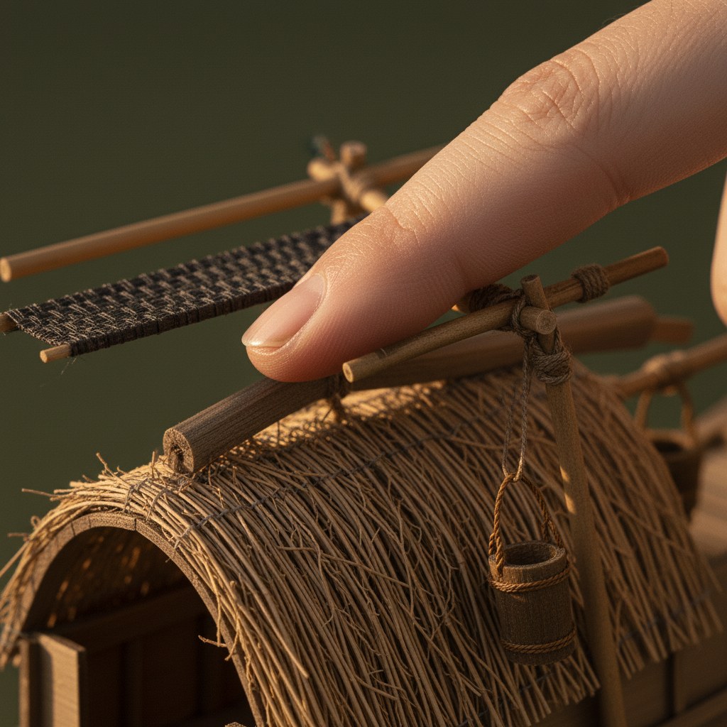 A-8 Chinese Straw Cabin River Junk — Handcrafted Wooden Fishing Boat Model