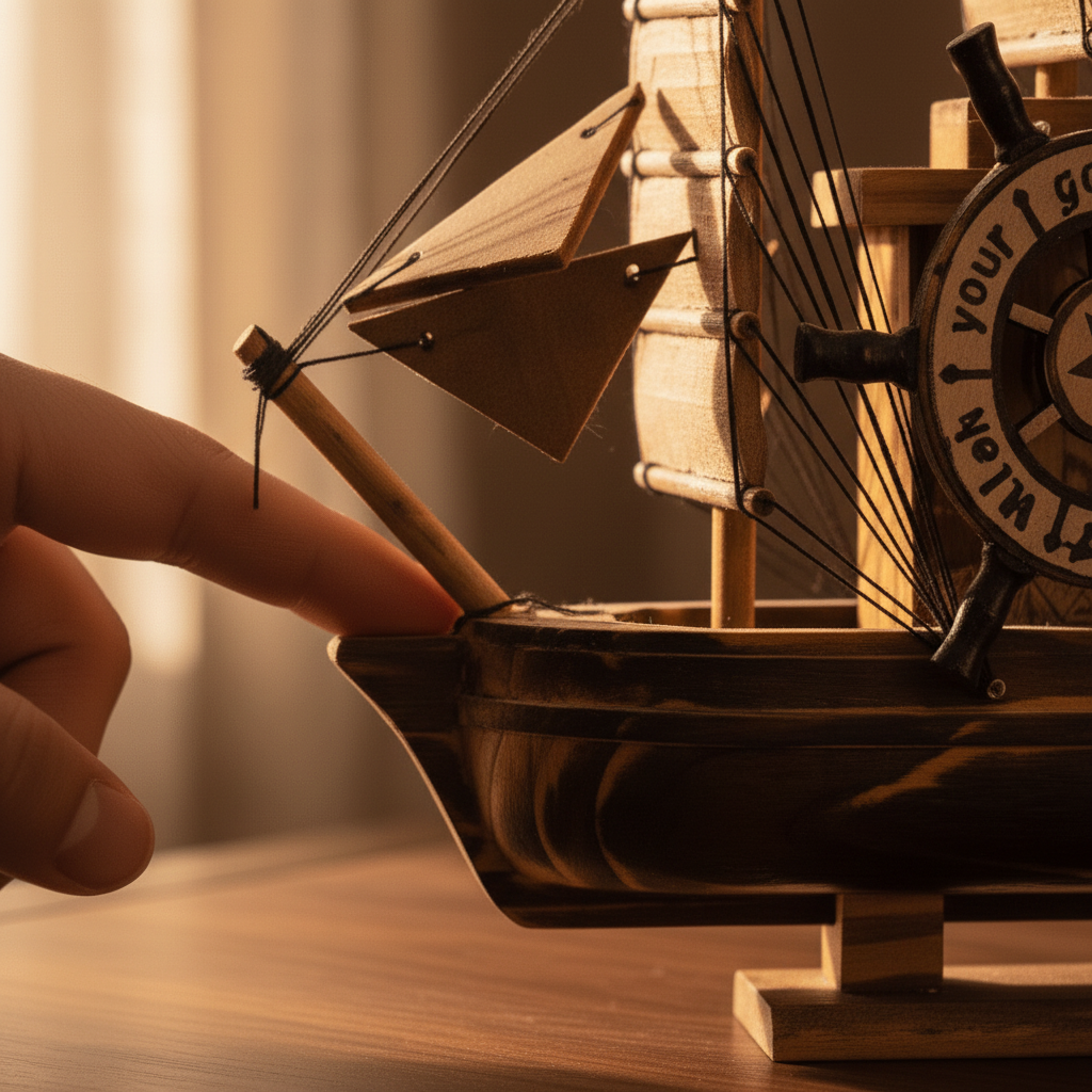 Vintage Wooden Sailboat Model — Compact Nautical Desk Decor from Zhoushan Workshop