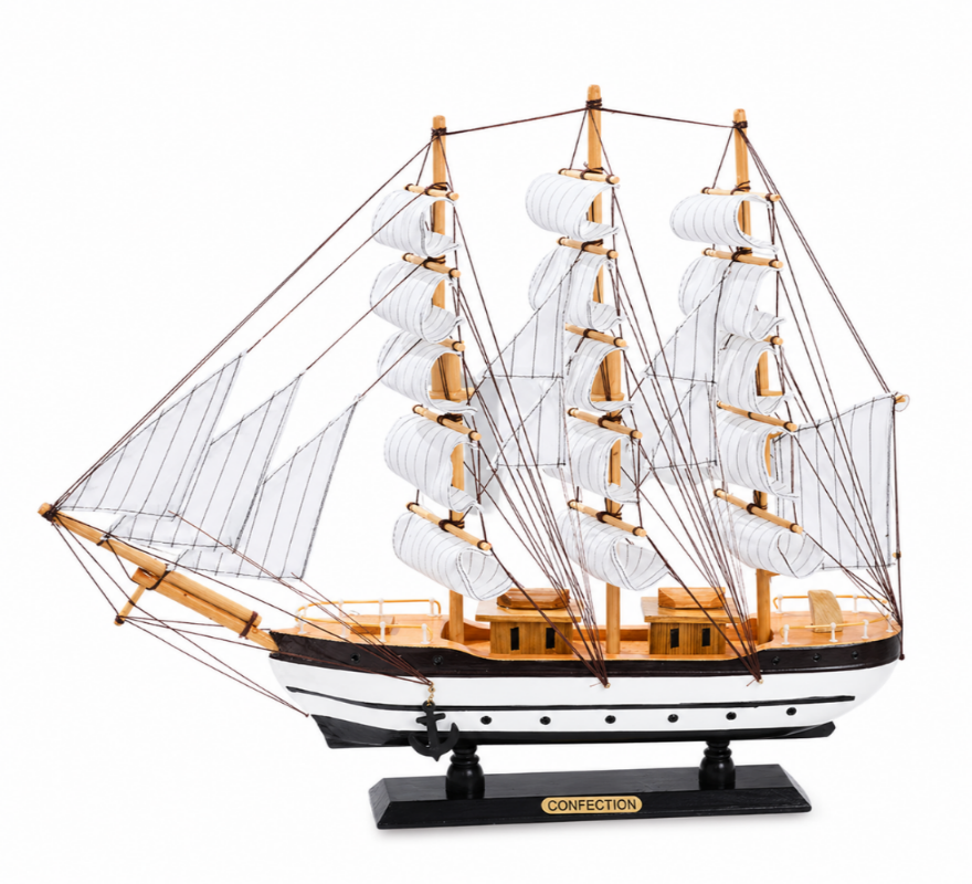 Handcrafted Three-Mast Sailing Ship Model – "Confection" Wooden Nautical Decor