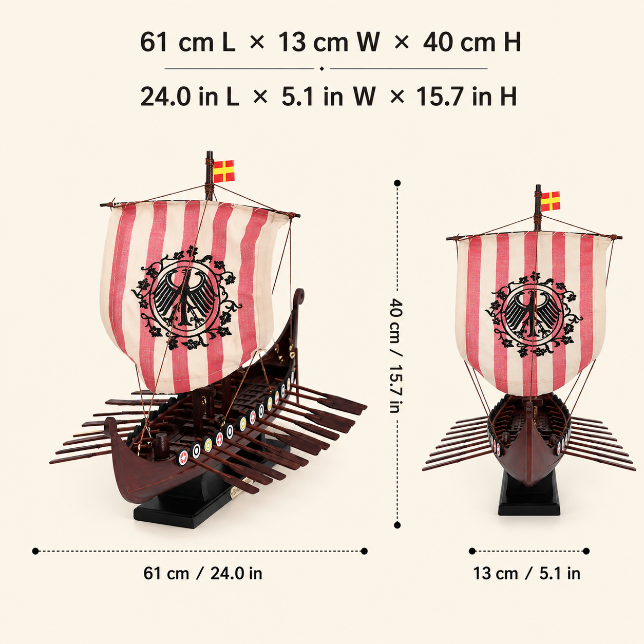 Viking Drakkar Wooden Ship Model – Handcrafted Norse Longship