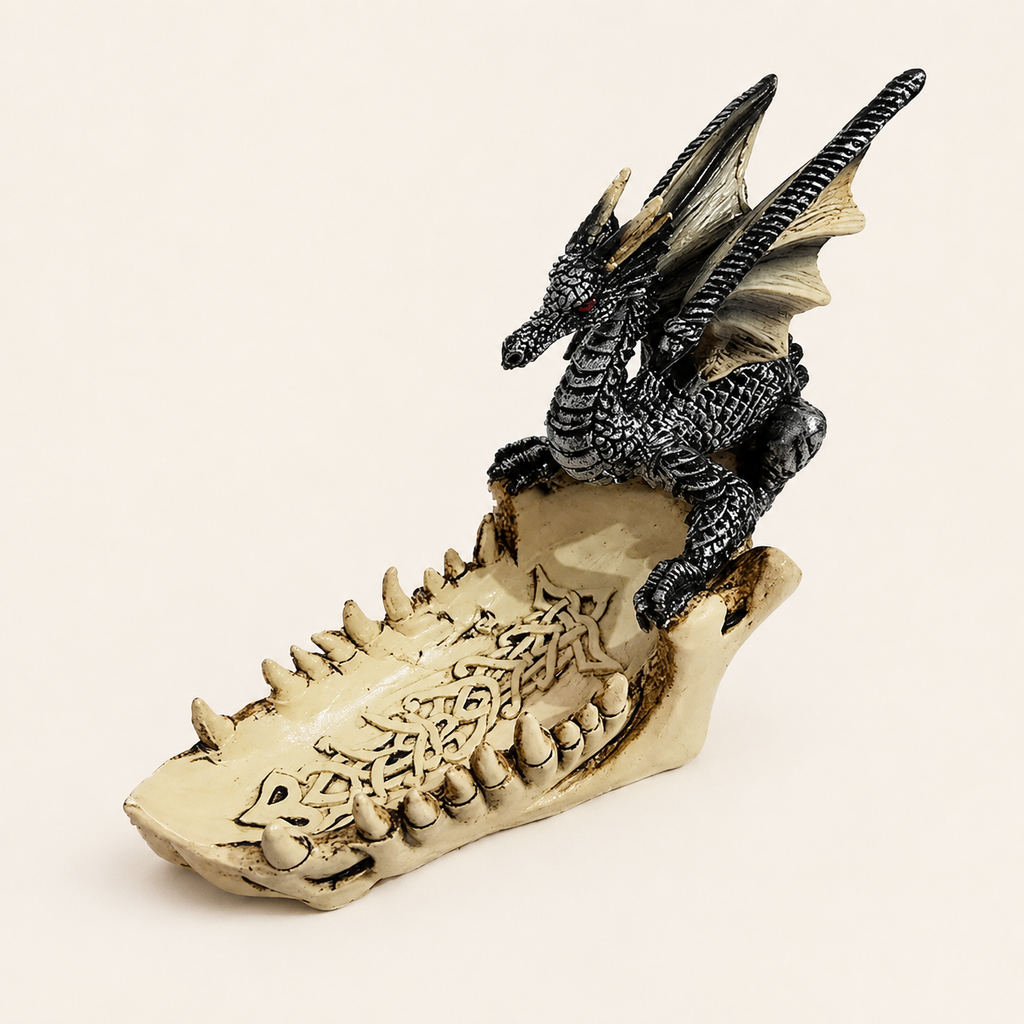 Modello di nave con drago leggendario – Scultura in resina di drago gotico