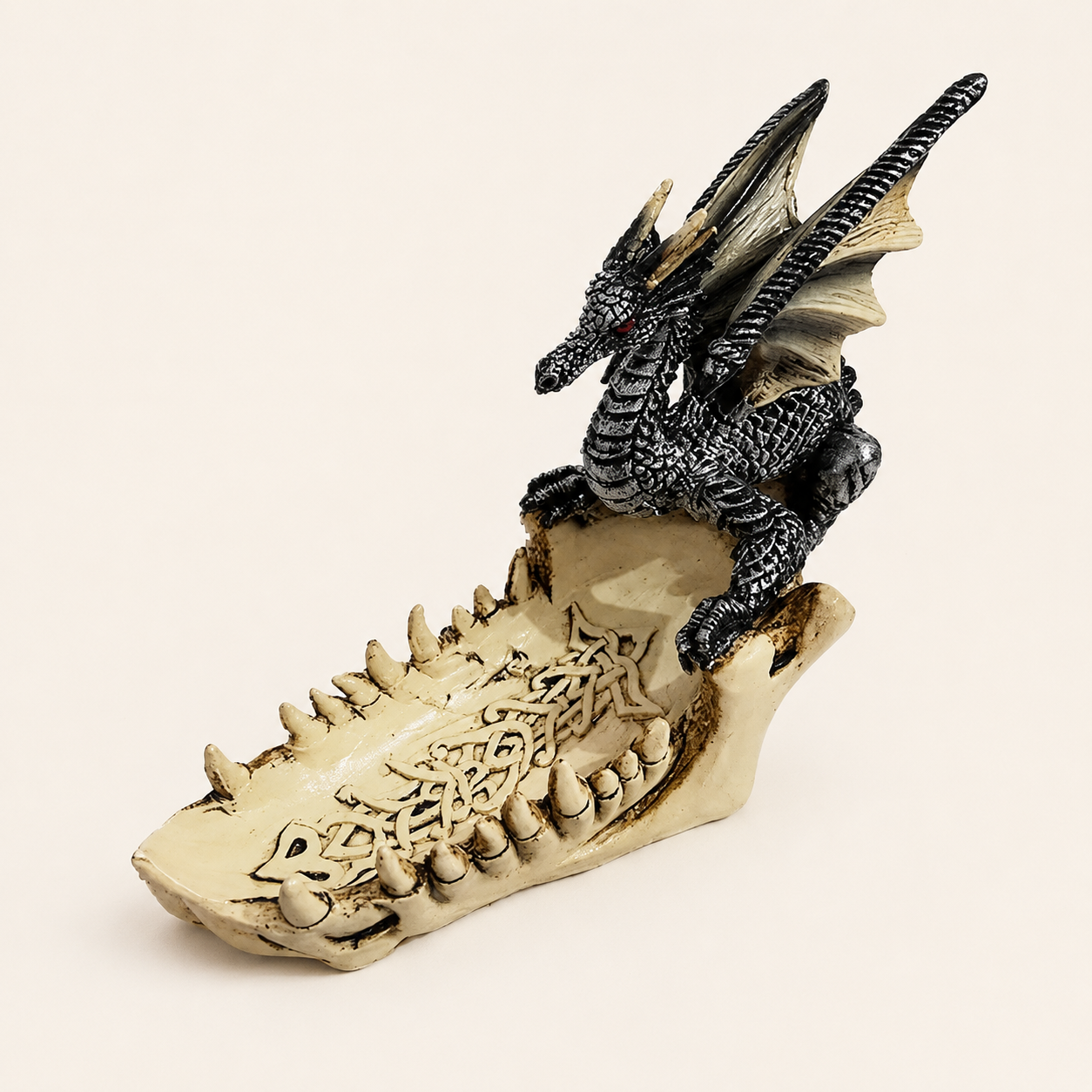 Modello di nave con drago leggendario – Scultura in resina di drago gotico