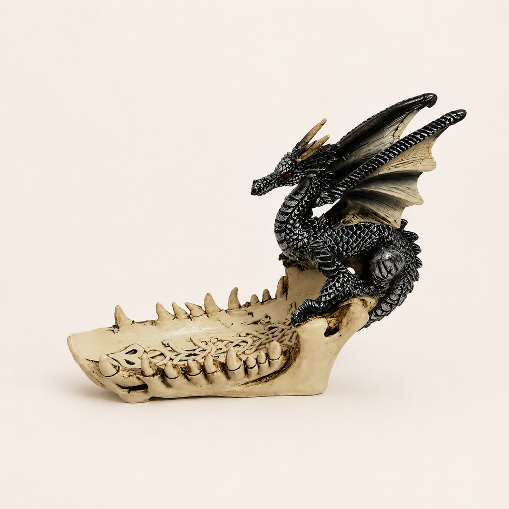 Modello di nave con drago leggendario – Scultura in resina di drago gotico