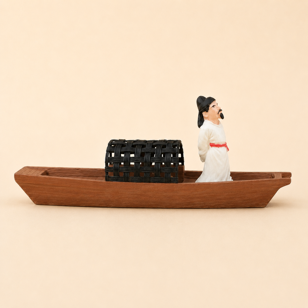 Gelehrter auf Flussboot Kunstharz-Schiffsmodell – Altchinesische Figur