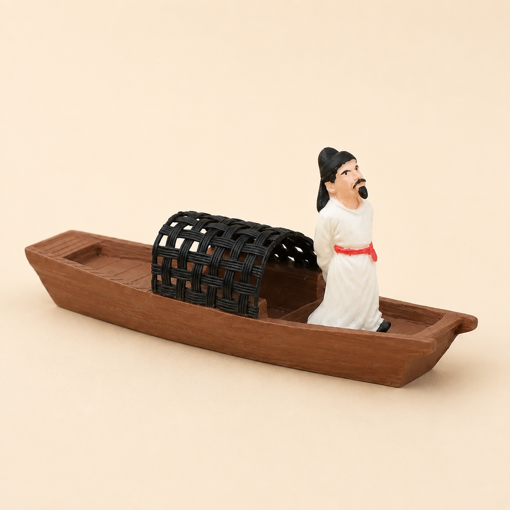 Gelehrter auf Flussboot Kunstharz-Schiffsmodell – Altchinesische Figur