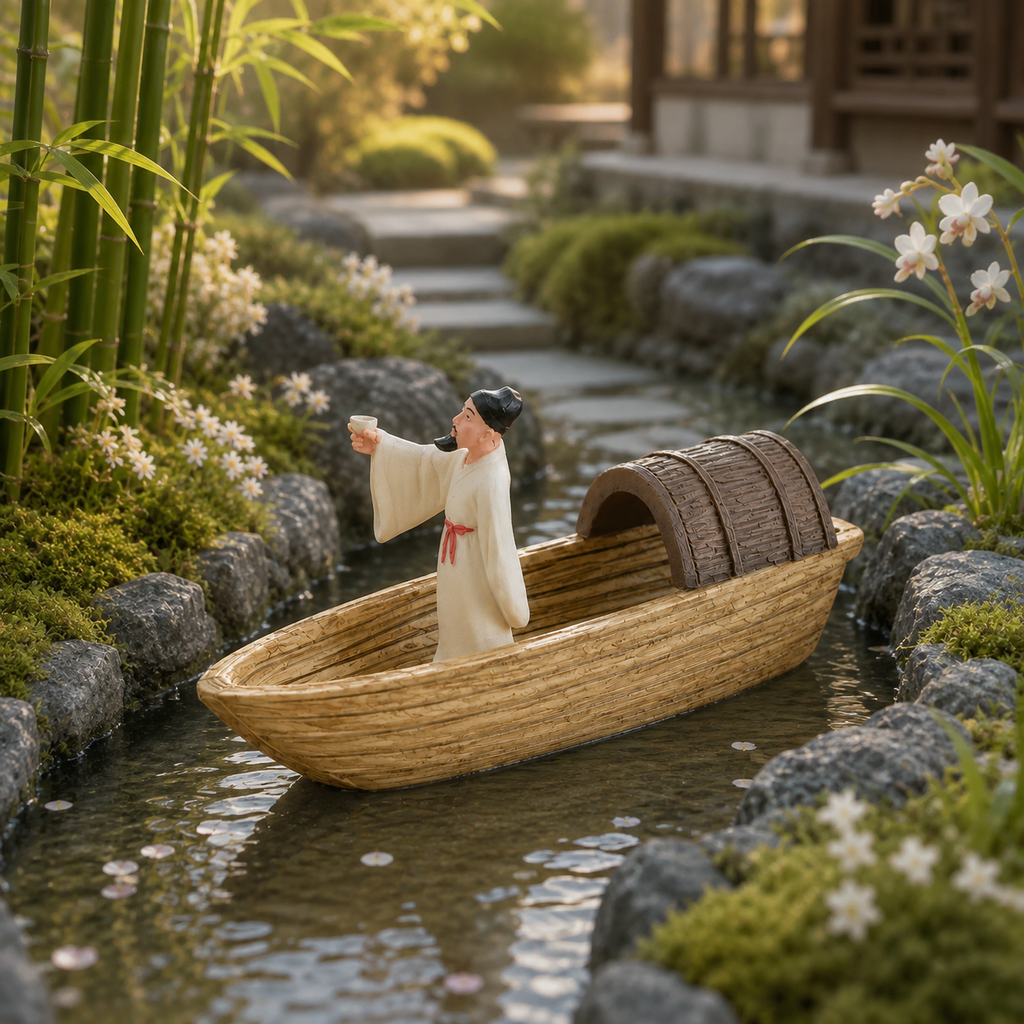 Poet on River Boat Resin Ship Model – Ancient Chinese Figure