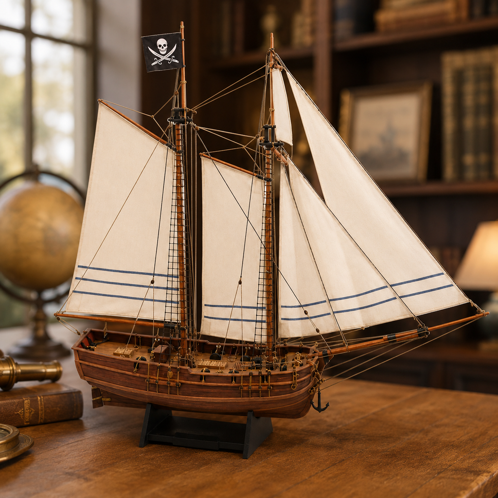 Kit di modellismo navale in legno Nave pirata d'avventura – scala 1:60, goletta a due alberi