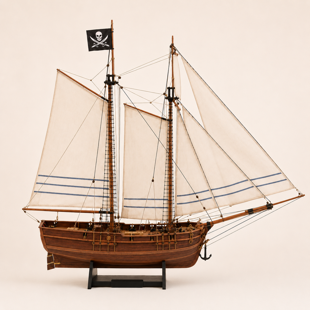 Kit di modellismo navale in legno Nave pirata d'avventura – scala 1:60, goletta a due alberi