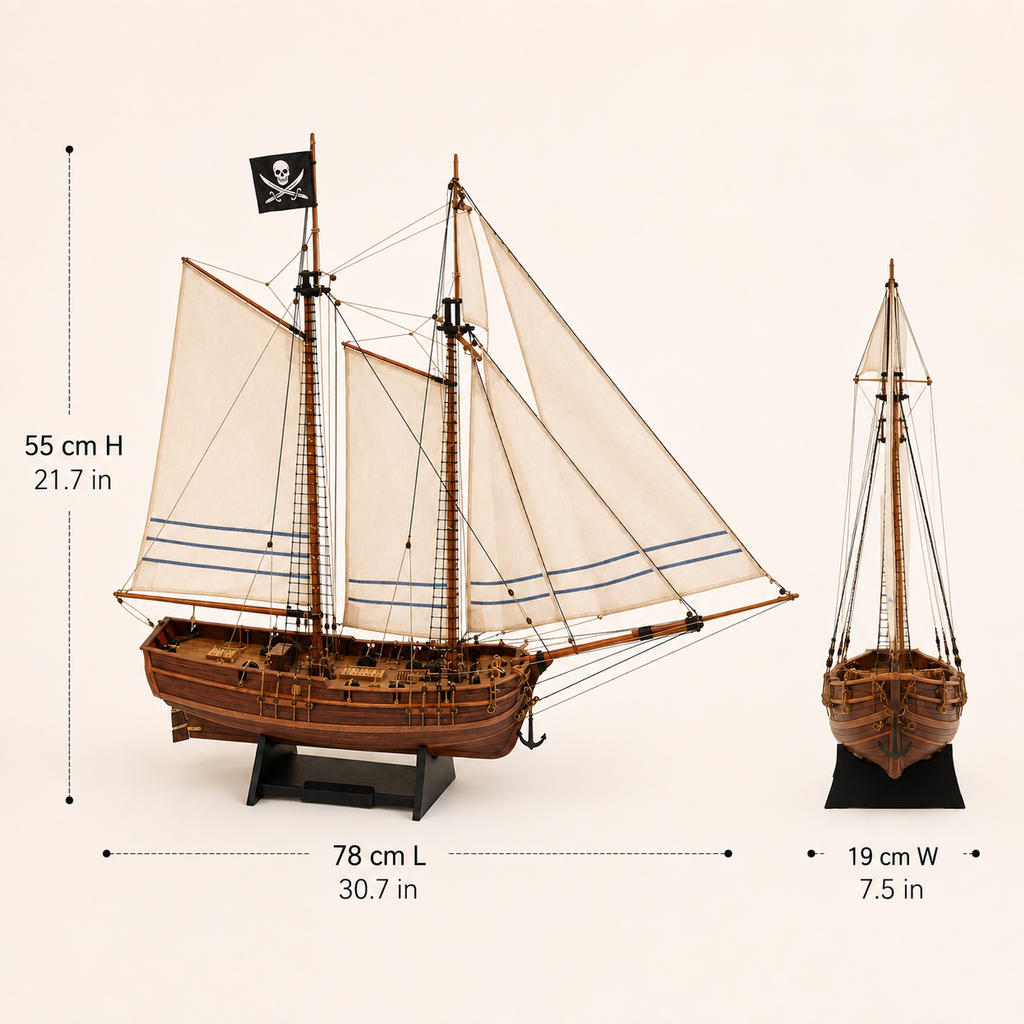 Kit di modellismo navale in legno Nave pirata d'avventura – scala 1:60, goletta a due alberi