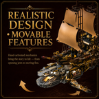 Toy model of a ship with movable features on a dark background