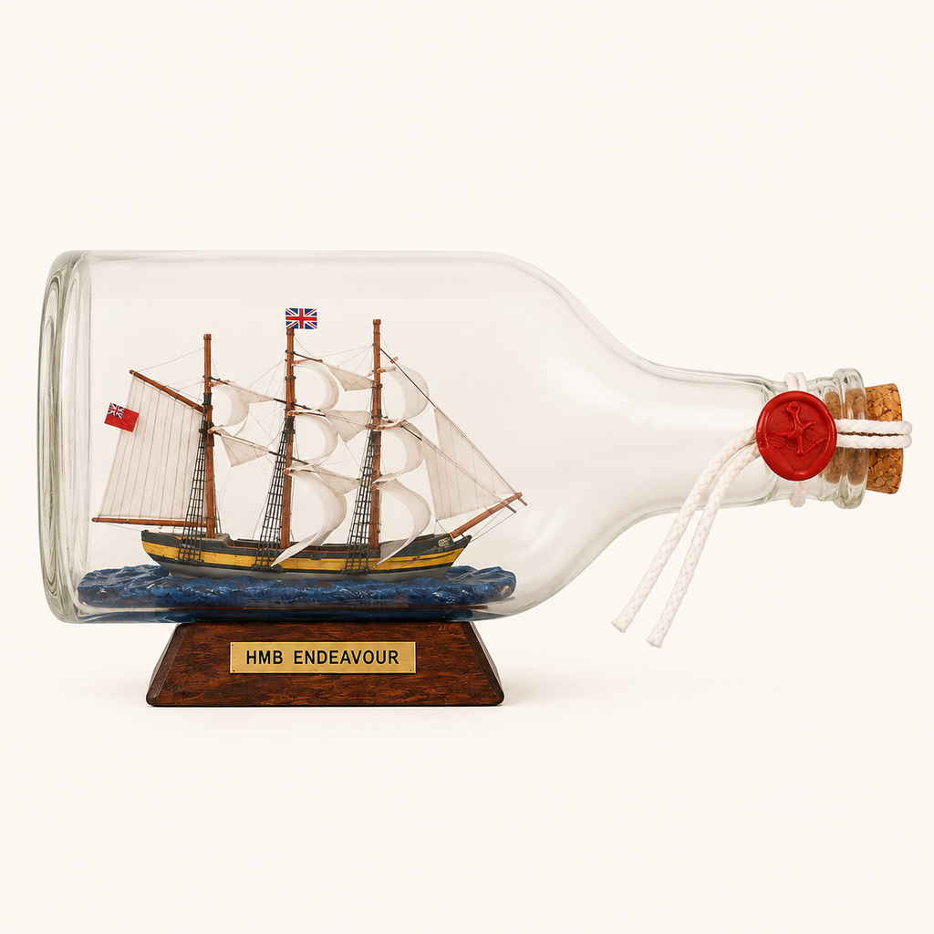 HMB Endeavour Ship in a Bottle – Large Display 23 cm