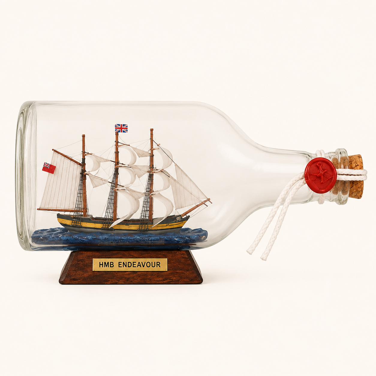 HMB Endeavour Ship in a Bottle – Large Display 23 cm