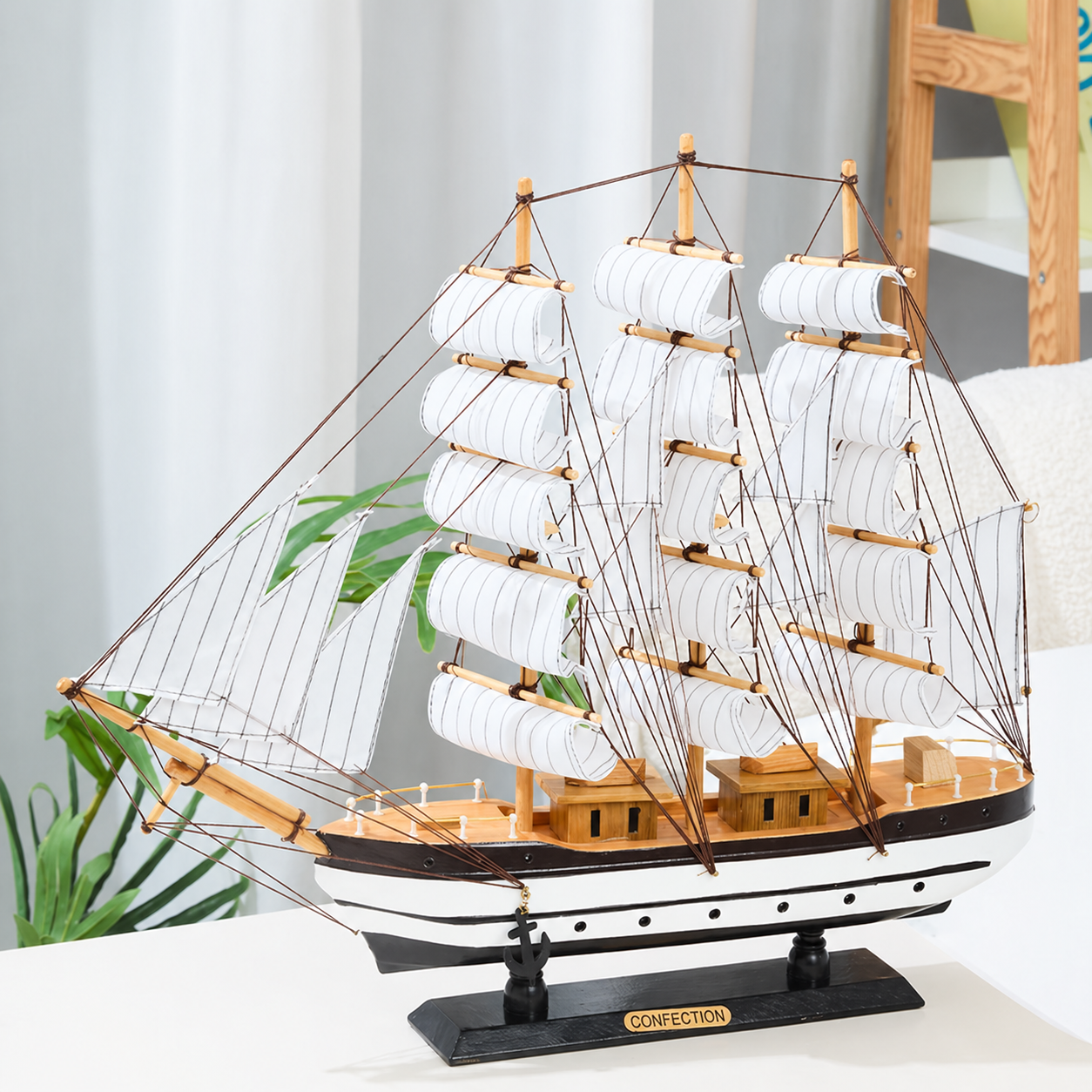 Handcrafted Three-Mast Sailing Ship Model – "Confection" Wooden Nautical Decor