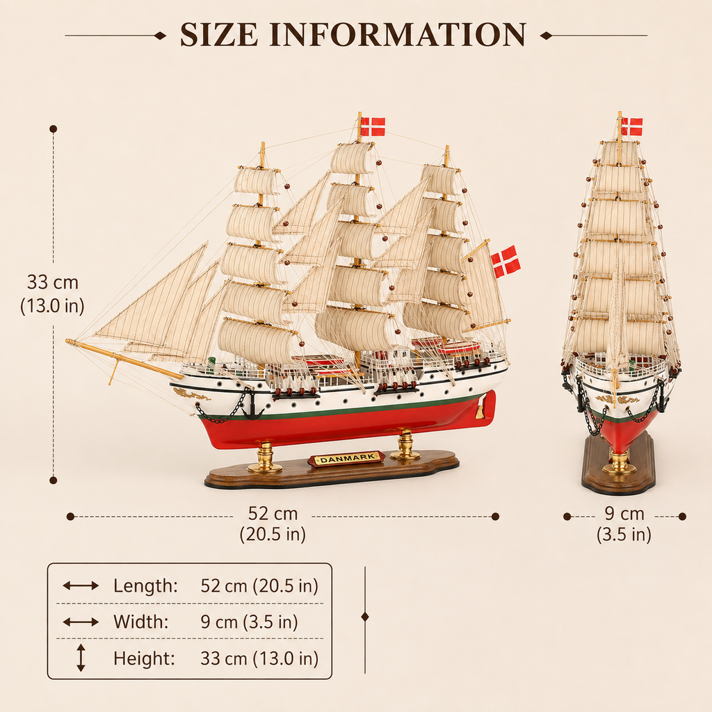 Maqueta de barco de madera Danmark – Premium 52 cm