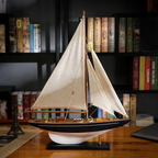 American Single-Mast Sailboat Model – Handcrafted Wooden Sailing Yacht