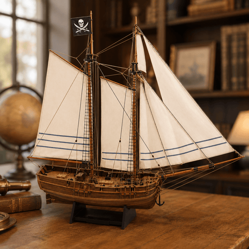 Adventure Pirate Ship Wooden Model Kit – 1:60 Scale Two-Masted Schooner - Ocean Relic Studio