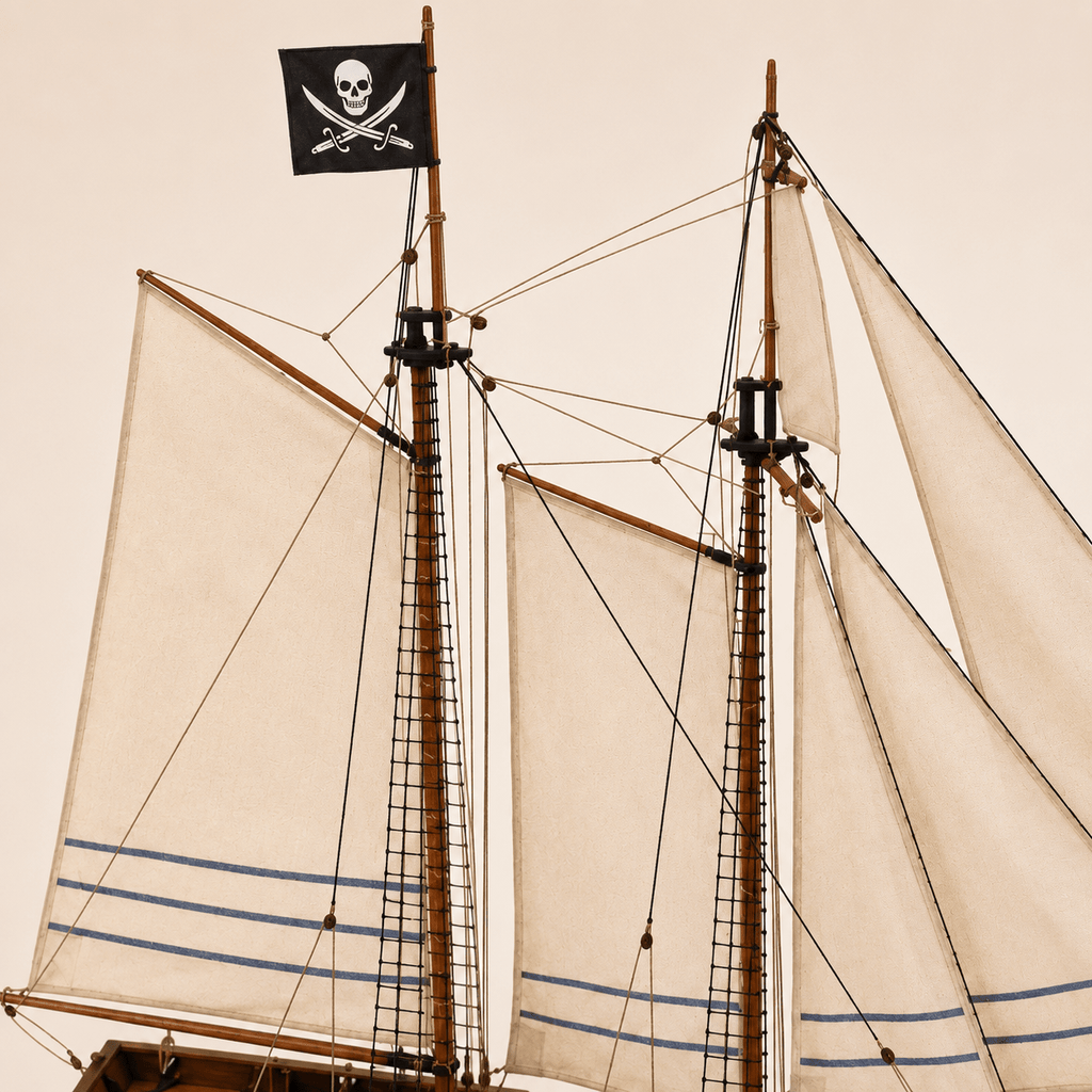 Adventure Pirate Ship Wooden Model Kit – 1:60 Scale Two-Masted Schooner - Ocean Relic Studio