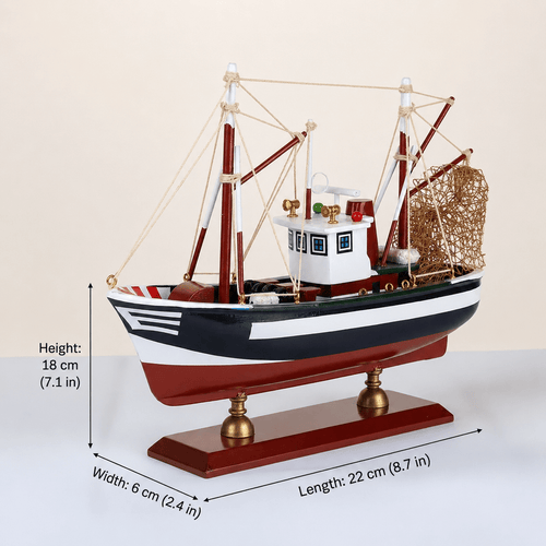 American Shrimp Boat Wooden Ship Model – Handcrafted Coastal Fishing Vessel - Ocean Relic Studio