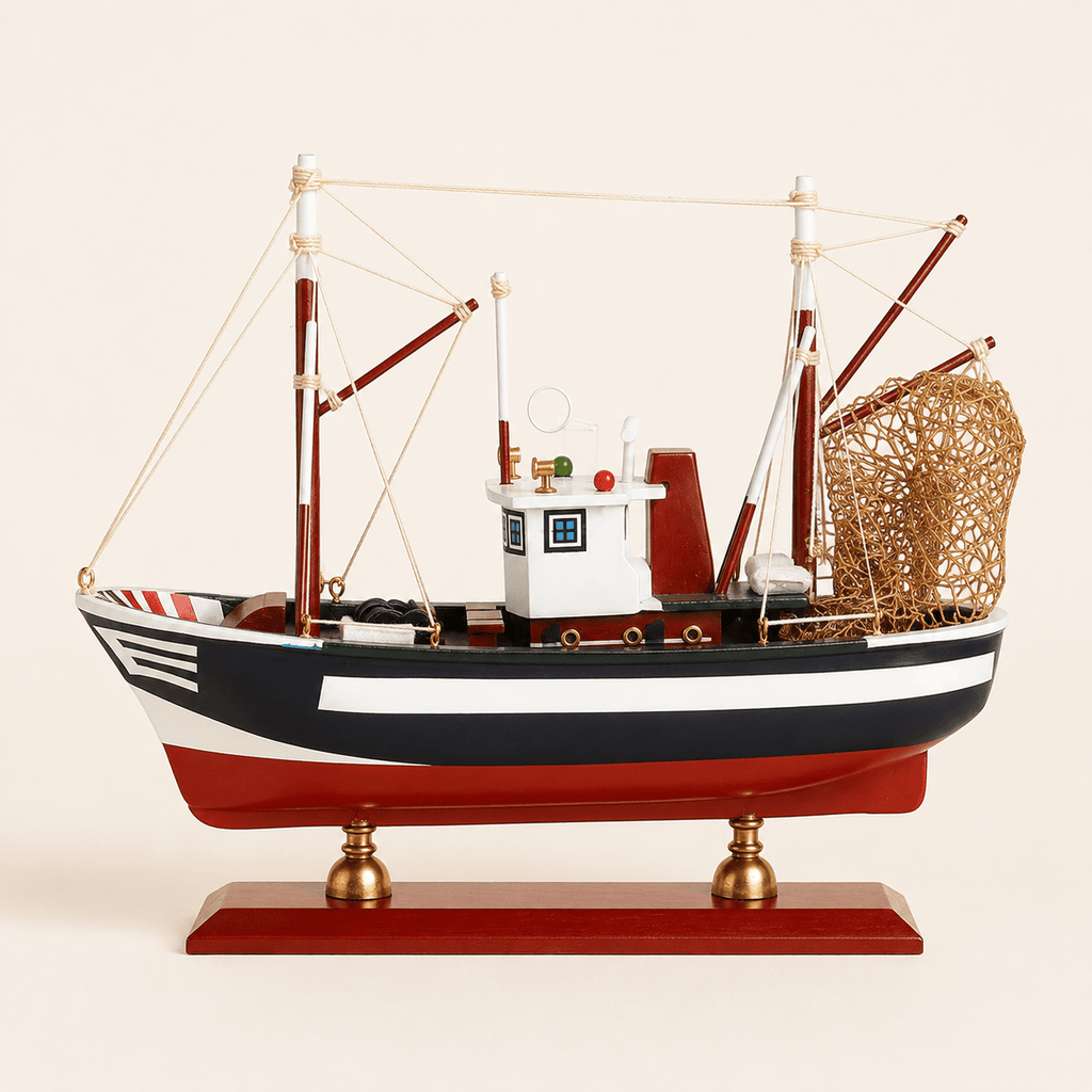 American Shrimp Boat Wooden Ship Model – Handcrafted Coastal Fishing Vessel - Ocean Relic Studio- Handcrafted Wooden Ship Model