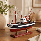 American Shrimp Boat Wooden Ship Model – Handcrafted Coastal Fishing Vessel - Ocean Relic Studio- Handcrafted Wooden Ship Model