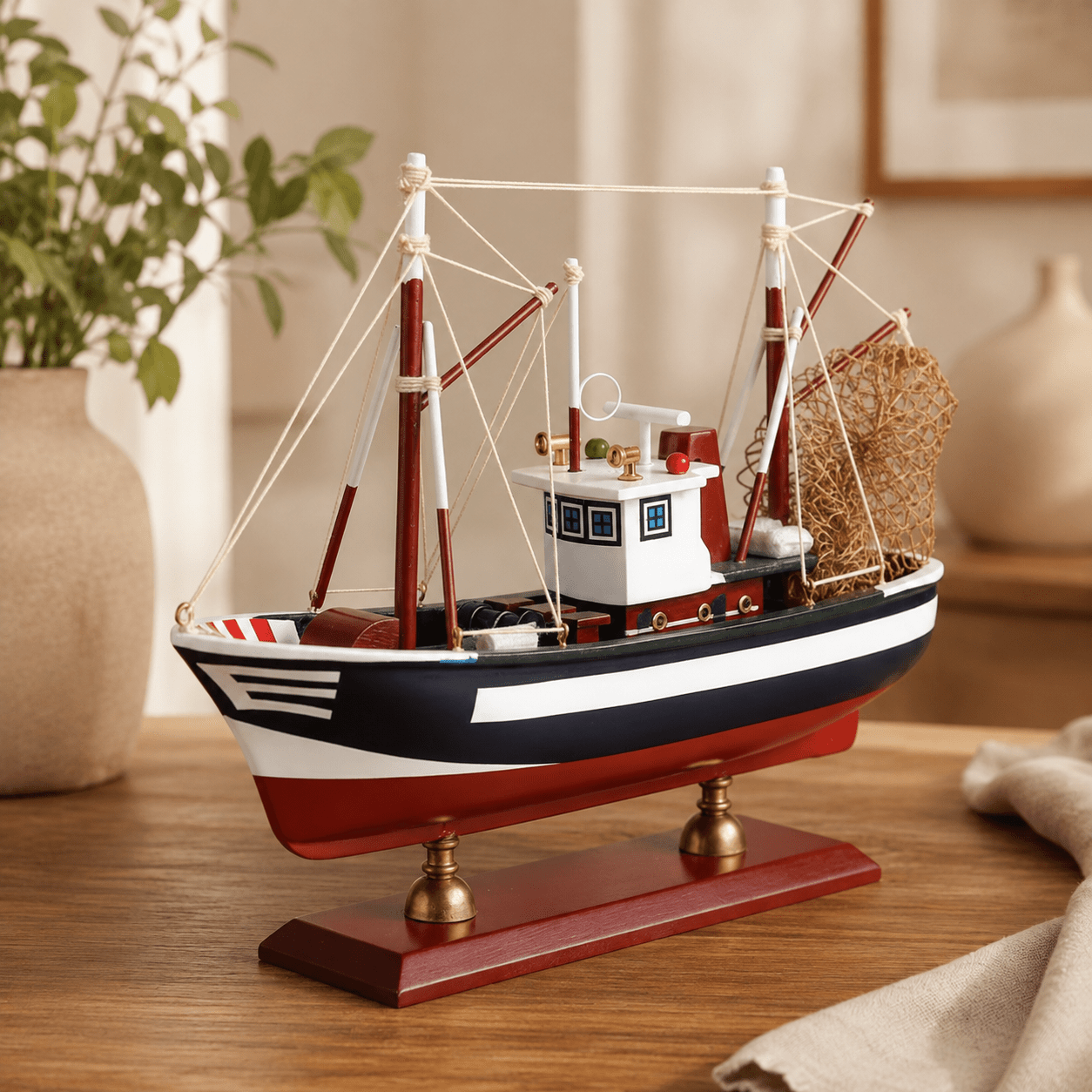 American Shrimp Boat Wooden Ship Model – Handcrafted Coastal Fishing Vessel - Ocean Relic Studio- Handcrafted Wooden Ship Model