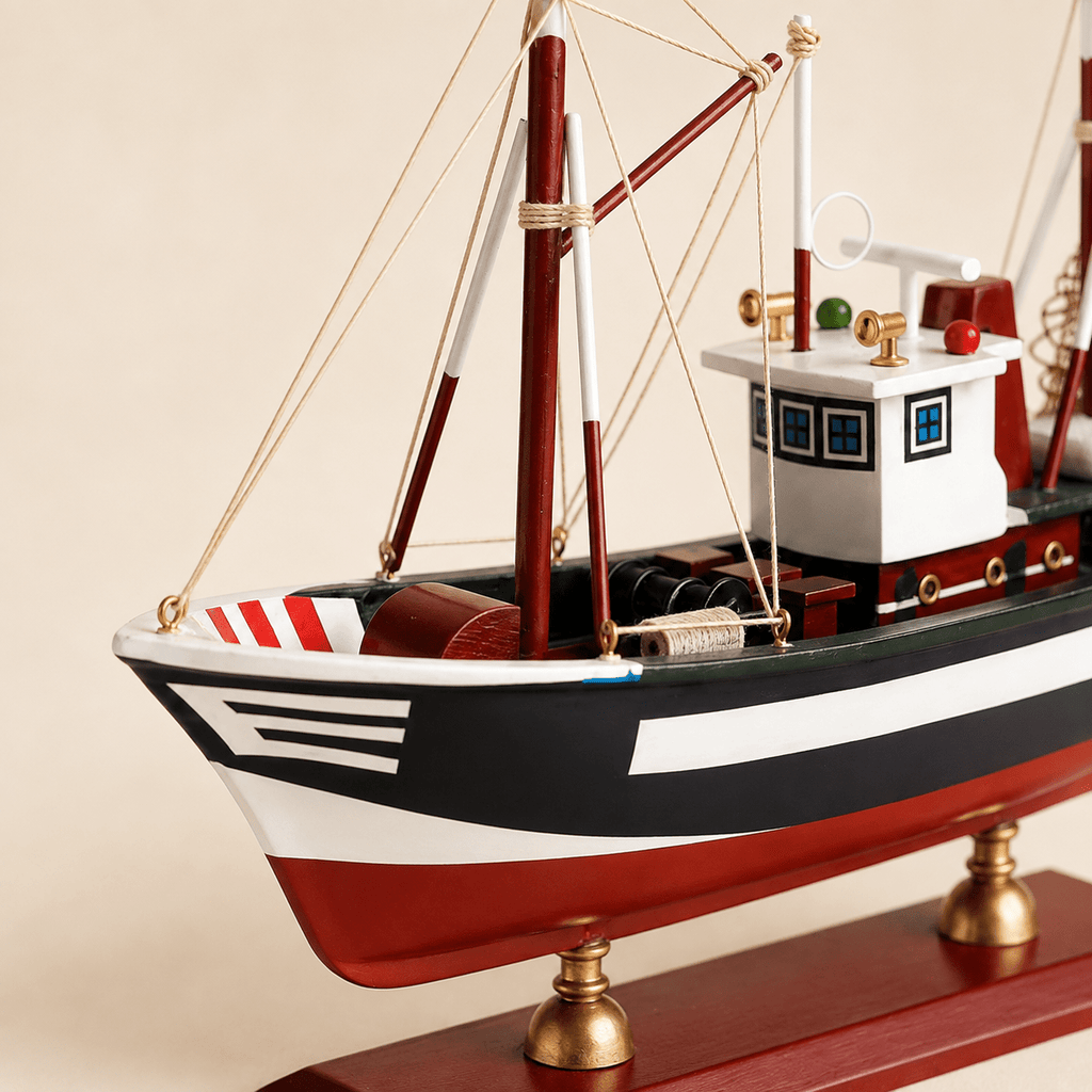 American Shrimp Boat Wooden Ship Model – Handcrafted Coastal Fishing Vessel - Ocean Relic Studio- Handcrafted Wooden Ship Model