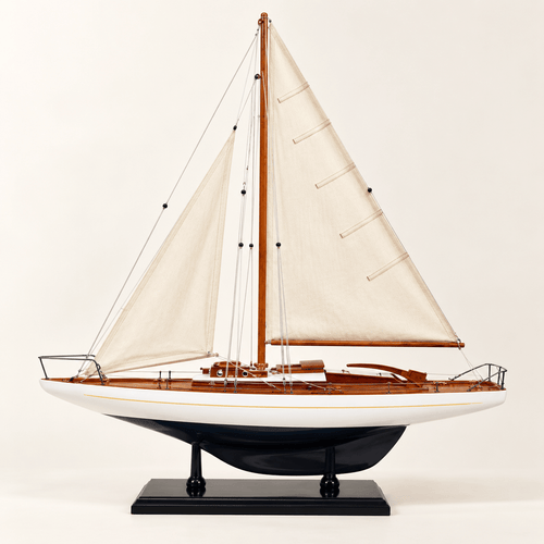 American Single-Mast Sailboat Model – Premium Handcrafted Wooden Sailing Yacht - Ocean Relic Studio
