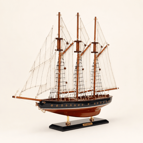 Atlantic Three-Mast Wooden Ship Model – Handcrafted Sailing Ship - Ocean Relic Studio- Handcrafted Wooden Ship Model