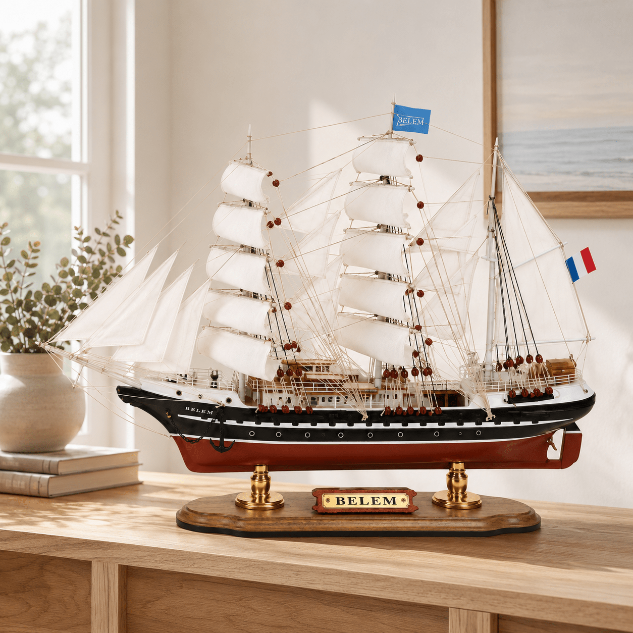 Belem French Tall Ship Wooden Model – Premium 52 cm - Ocean Relic Studio- Handcrafted Wooden Ship Model