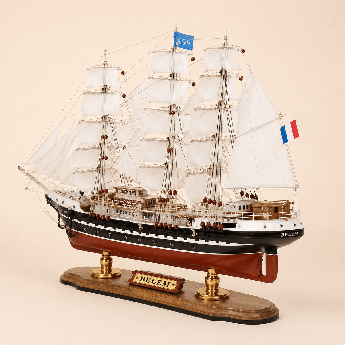 Belem French Tall Ship Wooden Model – Premium 52 cm - Ocean Relic Studio