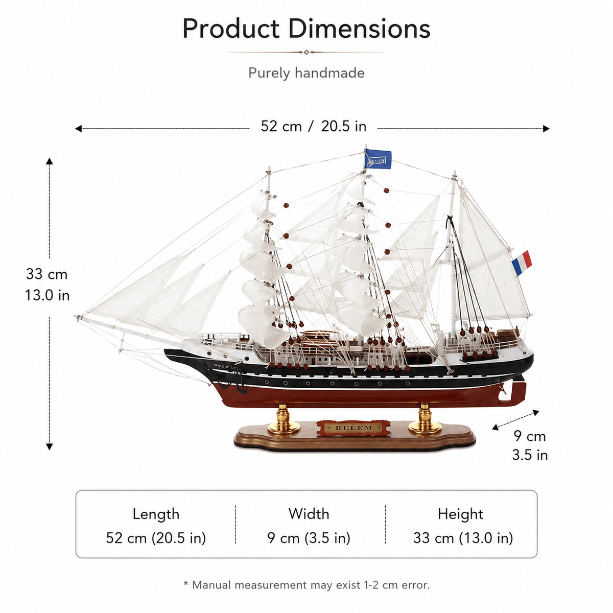Belem French Tall Ship Wooden Model – Premium 52 cm - Ocean Relic Studio