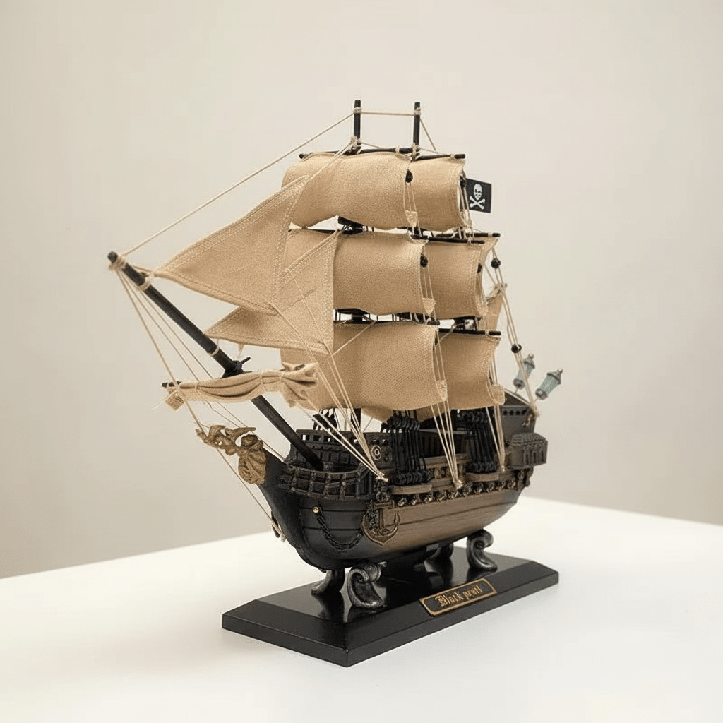 Black Pearl Pirate Ship Resin Model – Nautical Collectible - Ocean Relic Studio- Handcrafted Wooden Ship Model