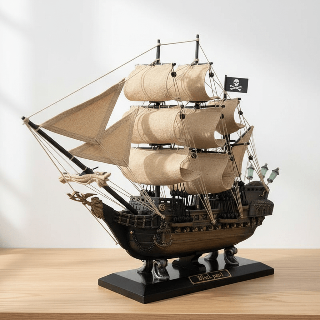 Black Pearl Pirate Ship Resin Model – Nautical Collectible - Ocean Relic Studio- Handcrafted Wooden Ship Model