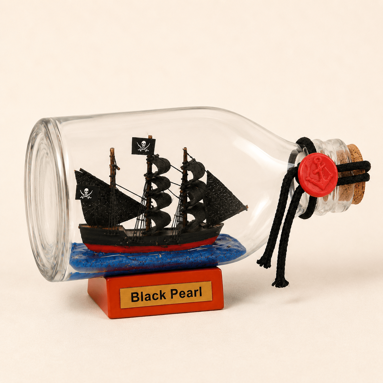 Black Pearl Ship in a Bottle – Pirate Ship Nautical Decor - Ocean Relic Studio- Handcrafted Wooden Ship Model