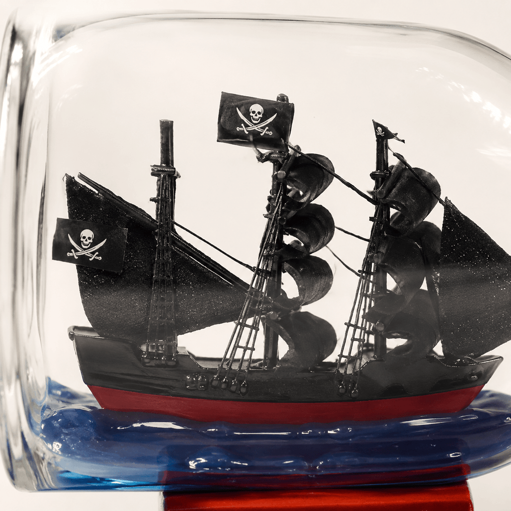 Black Pearl Ship in a Bottle – Pirate Ship Nautical Decor - Ocean Relic Studio- Handcrafted Wooden Ship Model