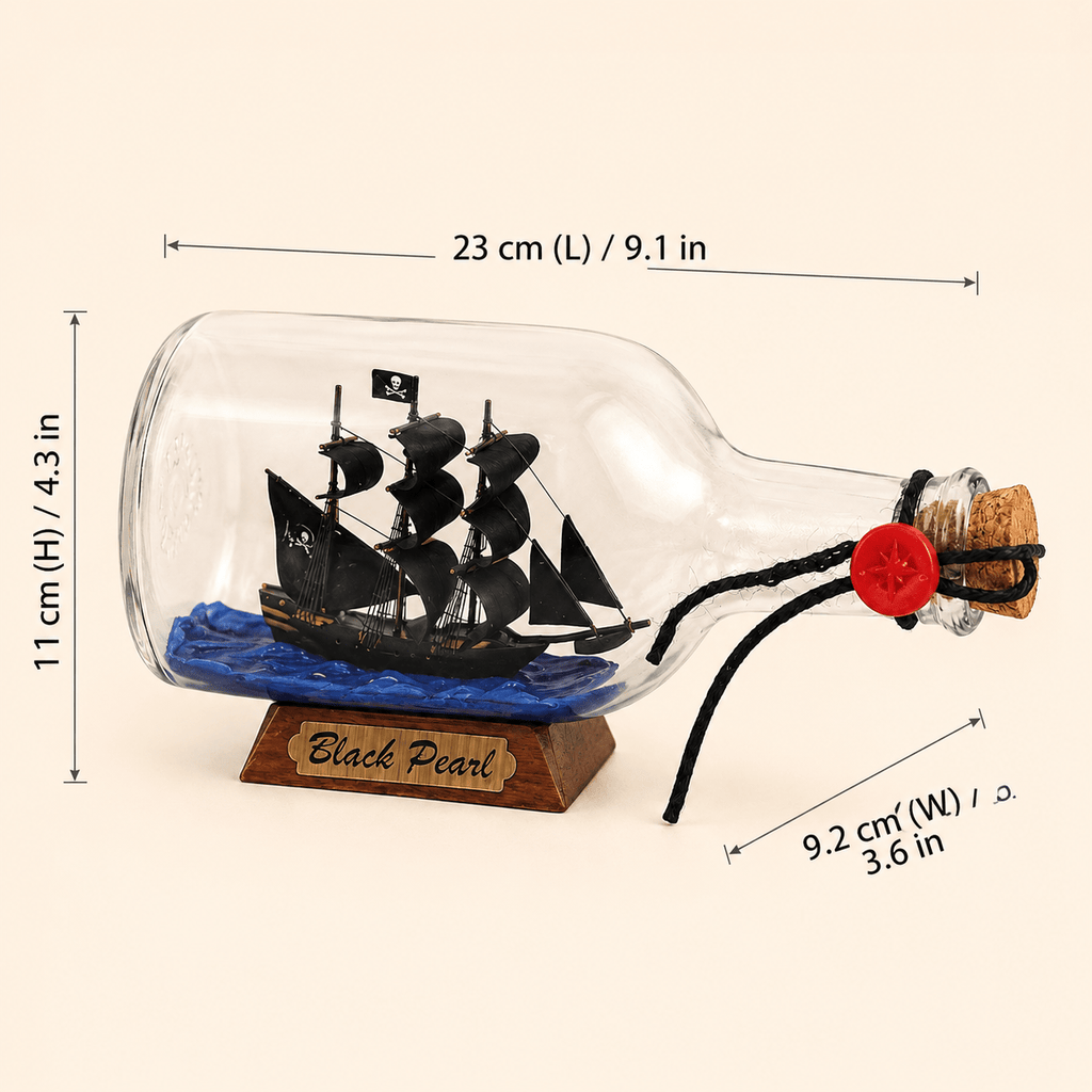 Black Pearl Ship in a Bottle – Pirate Ship Nautical Decor - Ocean Relic Studio- Handcrafted Wooden Ship Model