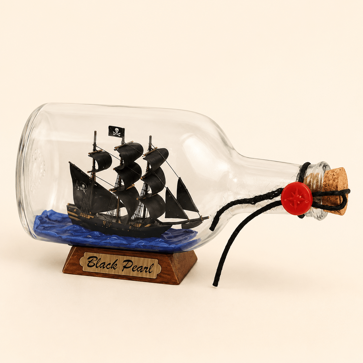 Black Pearl Ship in a Bottle – Pirate Ship Nautical Decor - Ocean Relic Studio- Handcrafted Wooden Ship Model
