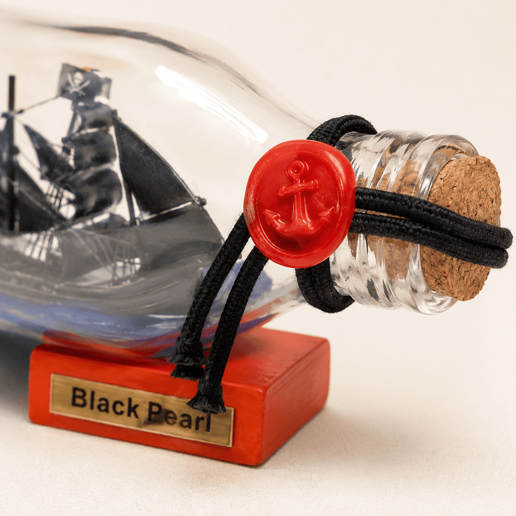 Black Pearl Ship in a Bottle – Pirate Ship Nautical Decor - Ocean Relic Studio- Handcrafted Wooden Ship Model