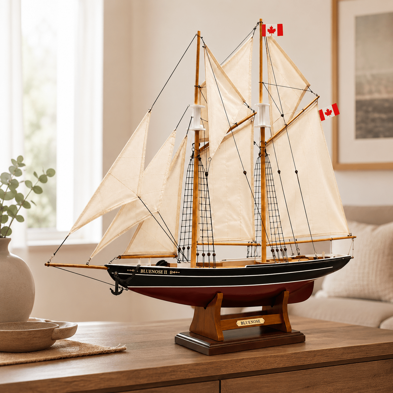 Bluenose II Wooden Ship Model – Canadian Schooner - Ocean Relic Studio- Handcrafted Wooden Ship Model