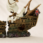 British Warship Wreck Resin Ship Model – Split Hull with Union Jack & Tattered Sails - Ocean Relic Studio- Handcrafted Wooden Ship Model