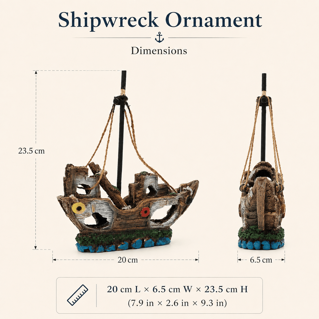 Broken Sailboat Wreck Resin Ship Model – Tall Mast with Rope Rigging Aquarium Decor - Ocean Relic Studio- Handcrafted Wooden Ship Model