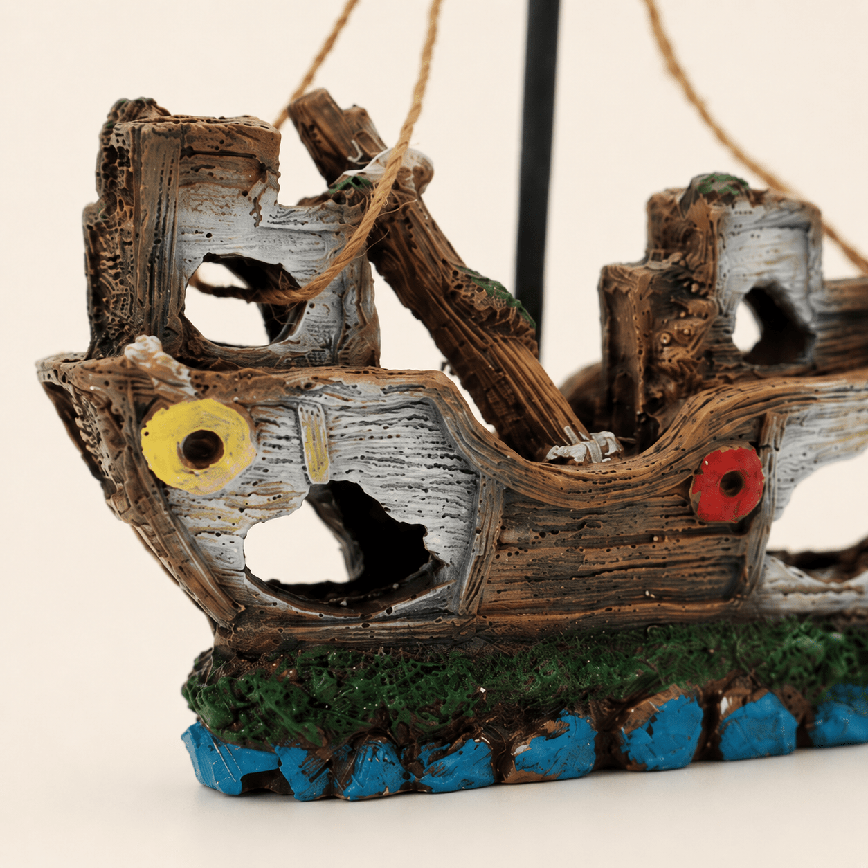 Broken Sailboat Wreck Resin Ship Model – Tall Mast with Rope Rigging Aquarium Decor - Ocean Relic Studio- Handcrafted Wooden Ship Model