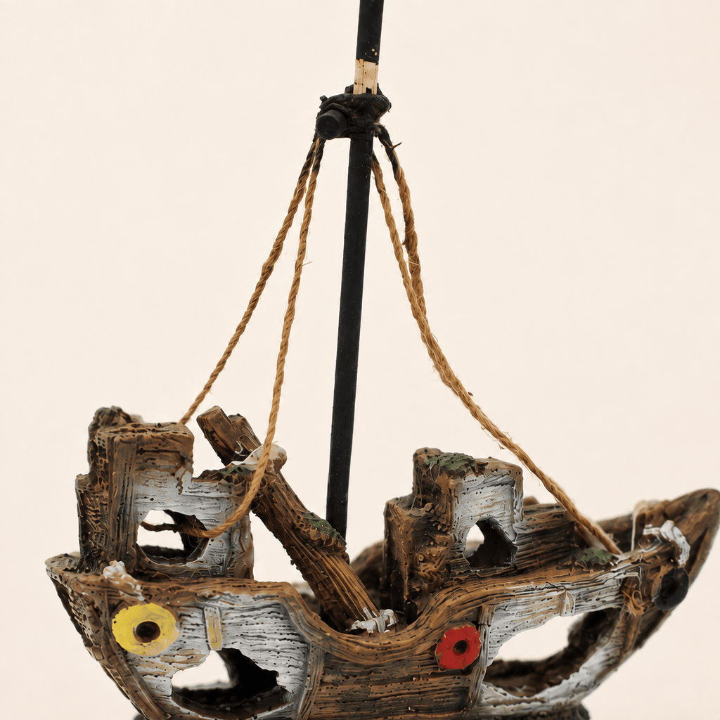 Broken Sailboat Wreck Resin Ship Model – Tall Mast with Rope Rigging Aquarium Decor - Ocean Relic Studio- Handcrafted Wooden Ship Model