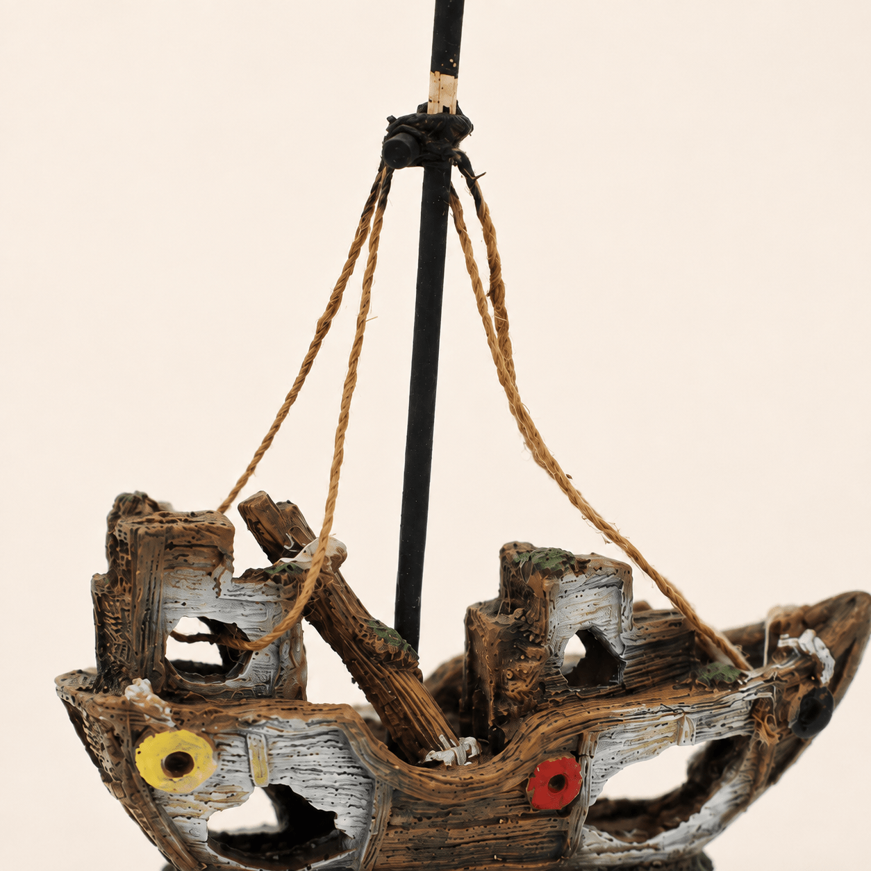 Broken Sailboat Wreck Resin Ship Model – Tall Mast with Rope Rigging Aquarium Decor - Ocean Relic Studio- Handcrafted Wooden Ship Model