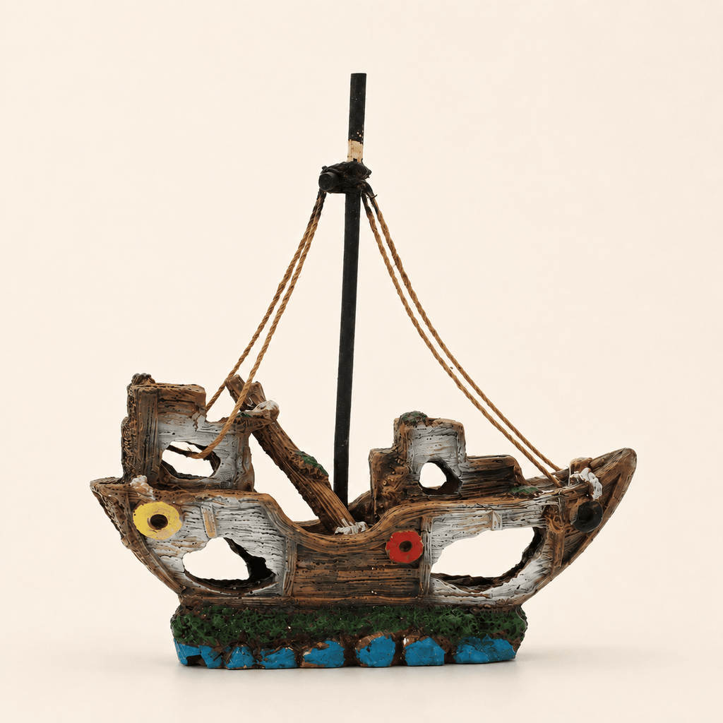 Broken Sailboat Wreck Resin Ship Model – Tall Mast with Rope Rigging Aquarium Decor - Ocean Relic Studio- Handcrafted Wooden Ship Model
